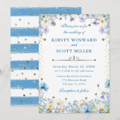 Invitation Bleu Blanc Fleurs sauvages Oubliez-moi non Mariage (Devant / Derrière)