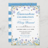 Invitation Bleu Blanc Fleurs sauvages Oubliez-moi non Quincea (Devant / Derrière)