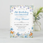 Invitation Bleu Blanc Fleurs sauvages & Papillons Anniversair (Debout devant)