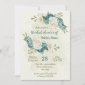 Invitation bleu blanc fleurs verdure douche nuptiale (Devant)