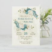 Invitation bleu blanc fleurs verdure douche nuptiale (Debout devant)