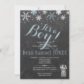 Invitation Bleu blanc flocon de neige chalkboard garçon baby  (Devant)