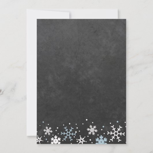 Invitation Bleu blanc flocon de neige chalkboard garçon baby  (Dos)