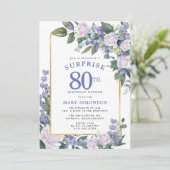 Invitation Bleu Blanc Floral 80e anniversaire Dîner surprise (Debout devant)