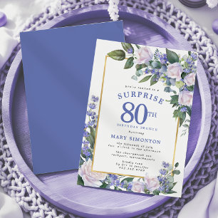 Invitation Bleu Blanc Floral 80e Brunch d'anniversaire surpre