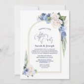 Invitation Bleu Blanc Floral Arc Mariage après la fête (Devant)