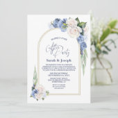 Invitation Bleu Blanc Floral Arc Mariage après la fête (Debout devant)