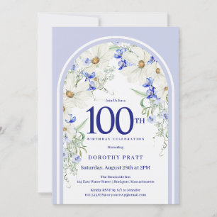 Invitation Bleu Blanc Floral Boho Arch 100e fête d'anniversai