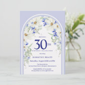 Invitation Bleu Blanc Floral Boho Arch 30e fête d'anniversair (Debout devant)