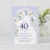 Invitation Bleu Blanc Floral Boho Arch 40e fête d'anniversair (Debout devant)