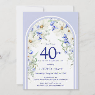 Invitation Bleu Blanc Floral Boho Arch 40e fête d'anniversair
