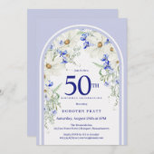 Invitation Bleu Blanc Floral Boho Arch 50e fête d'anniversair (Devant / Derrière)
