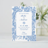 Invitation Bleu blanc floral classique mariage (Debout devant)