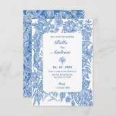 Invitation Bleu blanc floral classique mariage (Devant / Derrière)