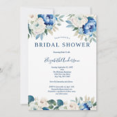 Invitation Bleu Blanc Floral Élégant Nuptiale Douche Invitati (Devant)