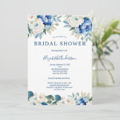 Invitation Bleu Blanc Floral Élégant Nuptiale Douche Invitati (Debout devant)