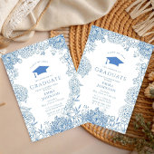 Invitation Bleu Blanc Floral Graduation Party