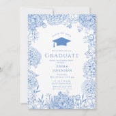 Invitation Bleu Blanc Floral Graduation Party (Devant)