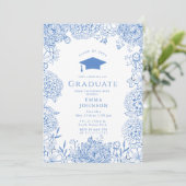 Invitation Bleu Blanc Floral Graduation Party (Debout devant)