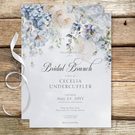 Invitation Bleu & Blanc Floral Moderne Brunch nuptial
