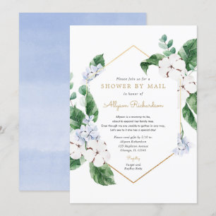 Invitation Bleu blanc floral or Douche par Mail Spring bébé