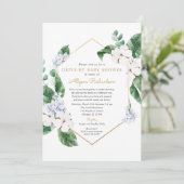 Invitation Bleu blanc floral or Drive by spring baby shower (Debout devant)