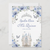 Invitation Bleu Blanc Floral Princesse Château Quinceañera XV (Dos)