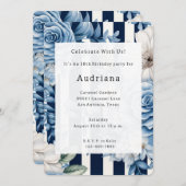 Invitation Bleu Blanc Fruits Floraux Anniversaire (Devant / Derrière)