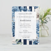 Invitation Bleu Blanc Fruits Floraux Anniversaire (Debout devant)