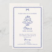 Invitation Bleu blanc, Gâteau d'anniversaire, Fête d'annivers (Devant / Derrière)