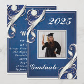 Invitation Bleu Blanc Graduation 2025 (Devant / Derrière)