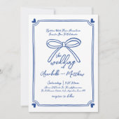 Invitation Bleu blanc main dessiné Whimsical Bow Mariage (Devant)