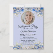 Invitation Bleu blanc marguerite Floral Retraite Party (Devant)
