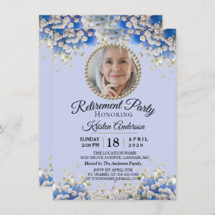 Invitation Bleu blanc marguerite Floral Retraite Party