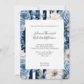 Invitation Bleu blanc Mariage à rayures florales (Devant)