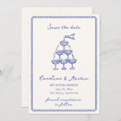 Invitation Bleu blanc, mariage dessiné à la main enregistrer (Devant / Derrière)