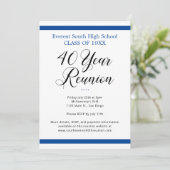 Invitation Bleu Blanc Minimaliste 40 ans 40ème Classe Réunion (Debout devant)