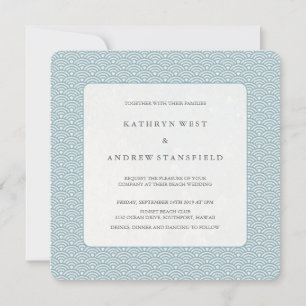Invitation Bleu + blanc Motif Seigaiha