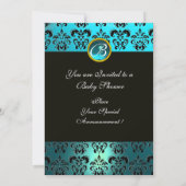 INVITATION BLEU BLANC NOIR DAMAS BÉBÉ SHOWER MONOGRAMME (Dos)