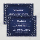 Invitation Bleu Blanc Or 3,5 x 5 Coeurs & Étoiles Réception (Devant / Derrière)
