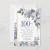 Invitation Bleu Blanc Or Floral 100e anniversaire (Devant)