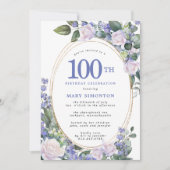Invitation Bleu Blanc Or Floral 100e anniversaire (Devant)