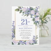 Invitation Bleu Blanc Or Floral 21e anniversaire Dîner (Debout devant)