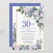 Invitation Bleu Blanc Or Floral 30e Anniversaire Dîner (Devant / Derrière)