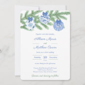 Invitation Bleu Blanc Ornements Fir Arbre Mariage (Devant)