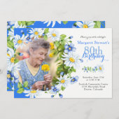 Invitation Bleu Blanc Pays Daisy Photo 80e anniversaire (Devant / Derrière)