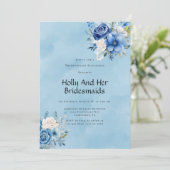 Invitation Bleu blanc Peony Rose Bridesmaitres Déjeuner (Debout devant)