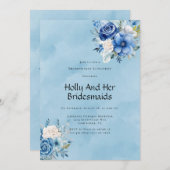 Invitation Bleu blanc Peony Rose Bridesmaitres Déjeuner (Devant / Derrière)