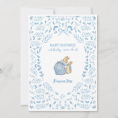 Invitation Bleu blanc Pierre le lapin Baby shower Beatrix (Devant)