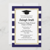 Invitation Bleu blanc rayé avec la fête de la casquette de gr (Devant)